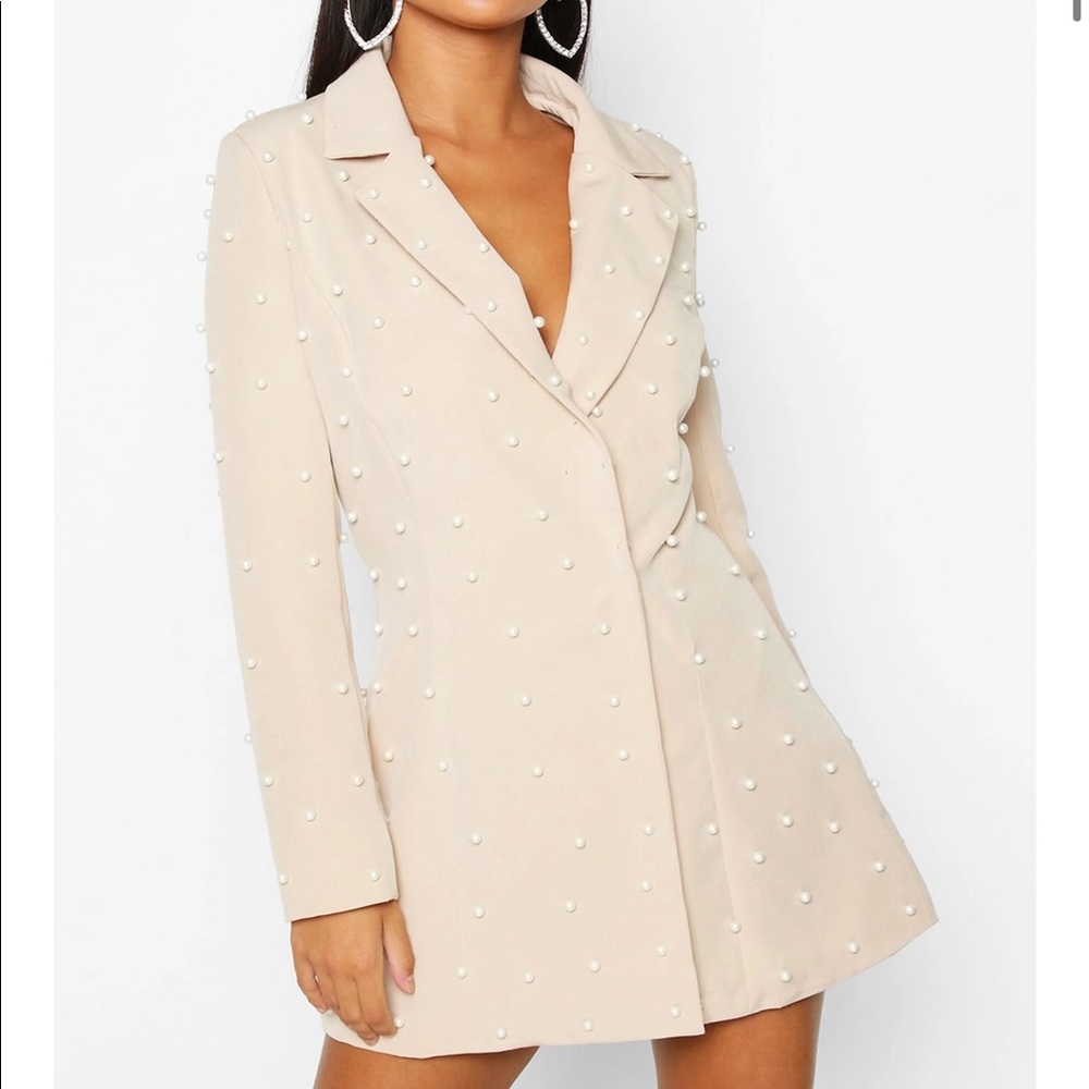Tan pearl blazer dress